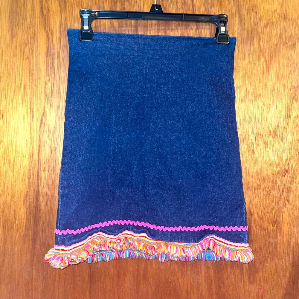 Denim Skirt with Colorful Frayed Hem